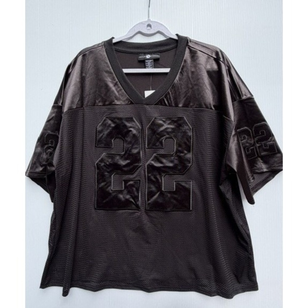 Ashley Stewart Jersey Top 22 Oversized Football Mesh Y2K Streetwear Black 14/16